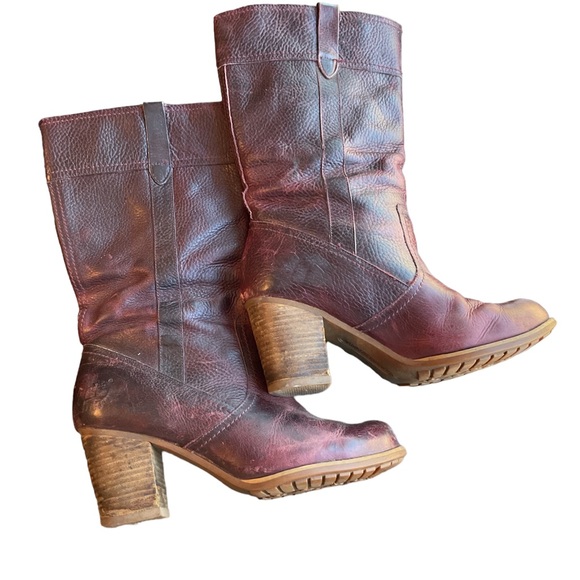 1790-TIMBERLAND Rudston Red/Brown tone Pull-on Leather Women’s Heeled Boots - Picture 3 of 12